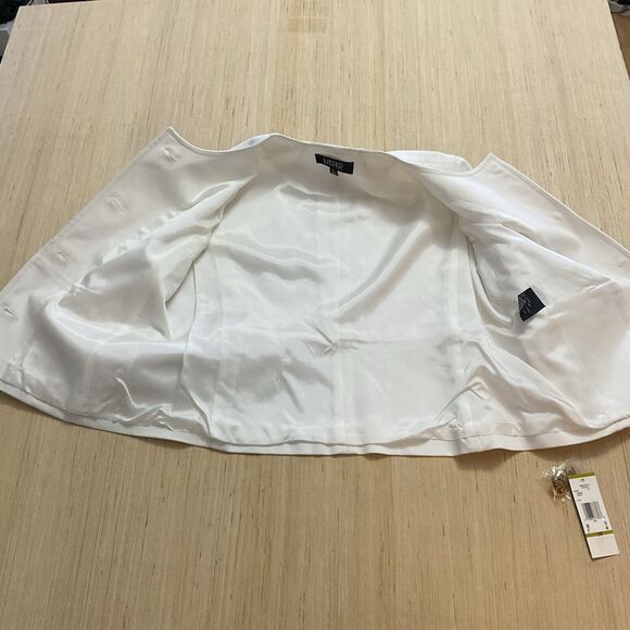 Kasper cotton stretch white denim gold button Jacket Size 14 Catalina  Brand New - Picture 7 of 14